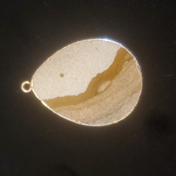 New Gold Wrapped Slice Picture Jasper Teardrop Pendant. - Picture 4 of 9